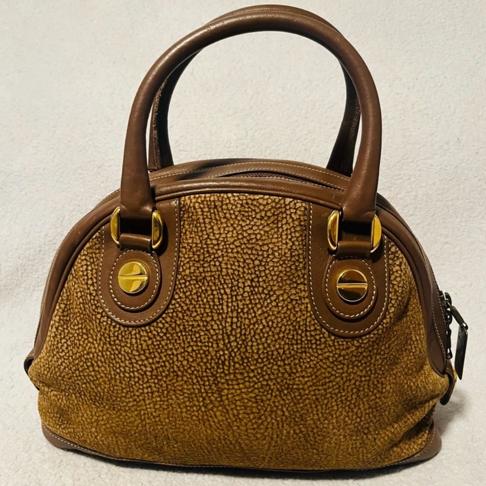 Borbonese Mini Boston Bag Redwall Tag Quail Pattern Italian Luxury EUC